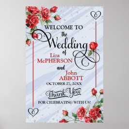 Poster Boas-vindas ao casamento das Rosas vermelhas Flora