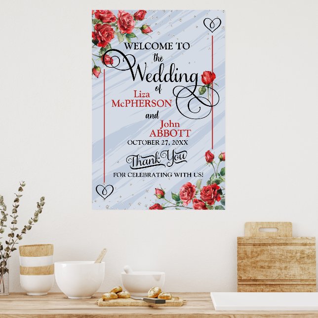 Poster Boas-vindas ao casamento das Rosas vermelhas Flora (Cozinha)