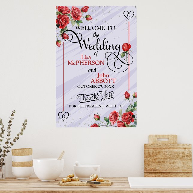 Poster Boas-vindas ao casamento das Rosas vermelhas Flora (Cozinha)