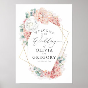 Poster Boas-vindas ao Casamento de Elegante Verde com Ros