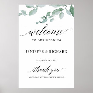 Poster Boas-vindas ao casamento de eucalipto com vegetaçã