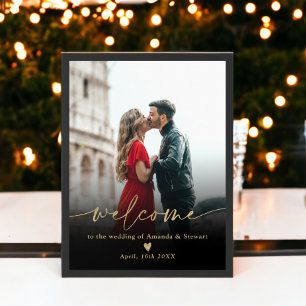 Poster Boas-vindas ao casamento de fotos preto minimalist