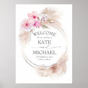 Poster Boas-vindas ao Casamento de Pampas Grass e Orquíd