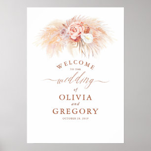 Poster Boas-vindas ao Casamento de Pampas Grass Floral Te