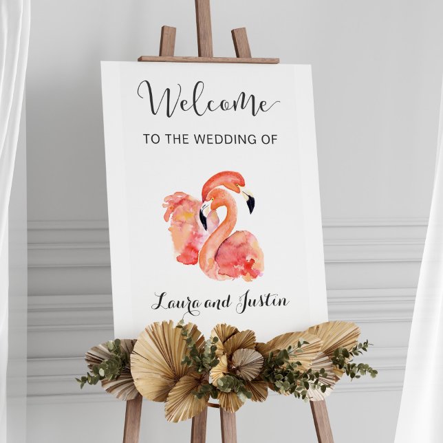 Póster Boas-vindas ao Casamento de Praia Rosa Flamingos (Criador carregado)