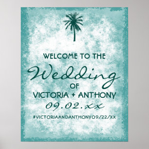Poster Boas-vindas ao Casamento de Praia Tropical Palm Tr