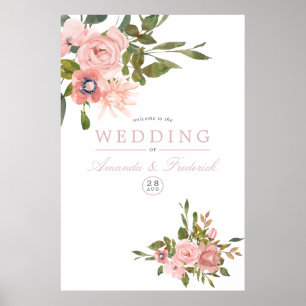 Poster Boas-vindas ao Casamento de Rosas Rosa Escamuflada