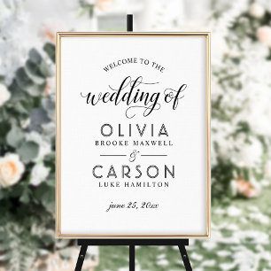 Póster Boas-vindas ao Casamento de Script Branco e Preto 
