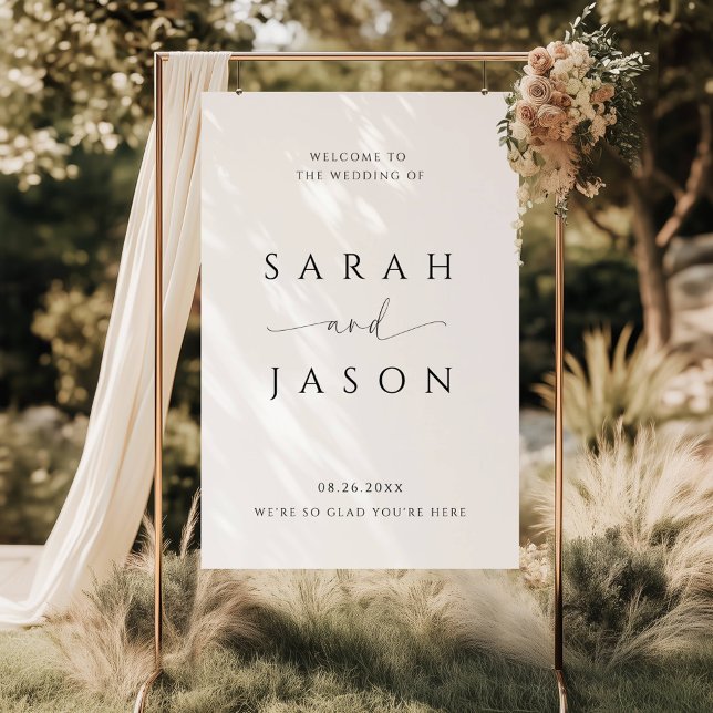 Poster Boas-vindas ao Casamento de Script Branco e Preto  (Criador carregado)