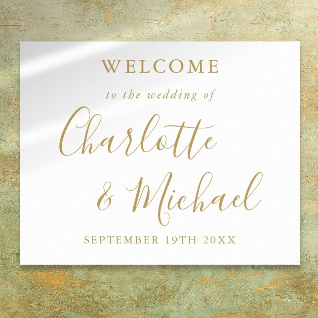 Poster Boas-vindas ao Casamento de Script de Assinatura D (Elegant Gold Signature Script Wedding Welcome Poster)