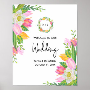 Poster Boas-vindas ao Casamento de Tulipa Rosa de Água, 