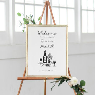 Poster Boas-vindas ao Casamento Desenhado com caneta e Ti