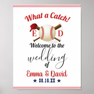 Poster Boas-vindas ao casamento desportivo do tema baseba