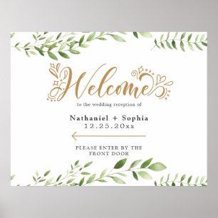 Poster Boas-vindas ao Casamento Direcional Dourado Verde