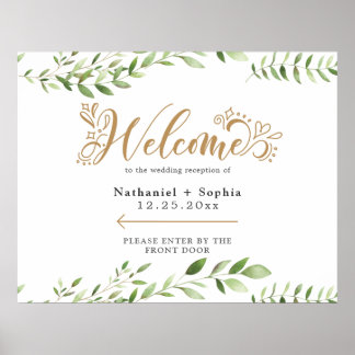 Poster Boas-vindas ao Casamento Direcional Dourado Verde 