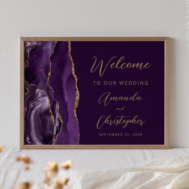 Poster Boas-vindas ao casamento do Dourado Script Agate R (Criador carregado)