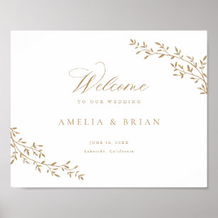 Poster Boas-vindas ao Casamento Dourado de Branch de Folh