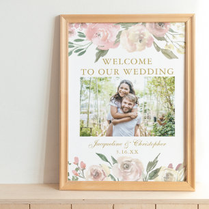 Poster Boas-vindas ao casamento Dourado Floral Elegante R