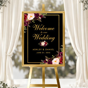 Poster Boas-vindas ao Casamento Dourado Negro da Watercol