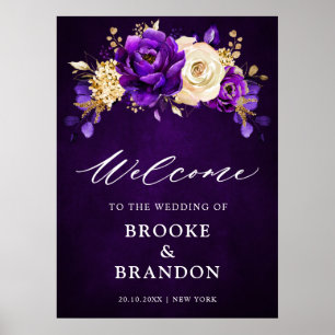 Poster Boas-vindas ao Casamento Dourado Violeta Roxo Real