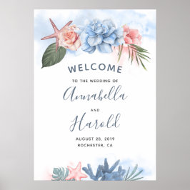 Poster Boas-vindas ao Casamento Dusty Blue e Blush Beach
