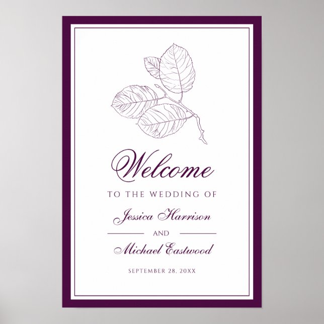 Poster Boas-vindas ao Casamento Elegante de Contorno Botâ (Frente)