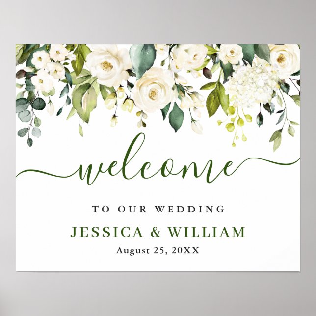 Poster Boas-vindas ao Casamento Elegante Eucalyptus White (Frente)