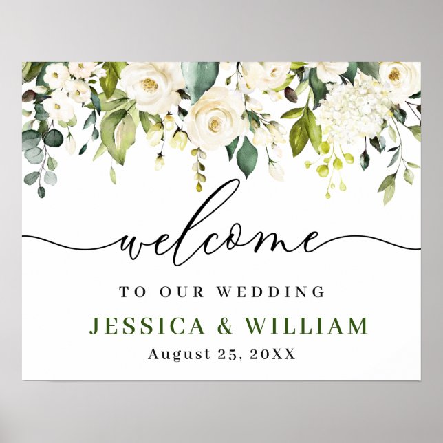 Poster Boas-vindas ao Casamento Elegante Eucalyptus White (Frente)