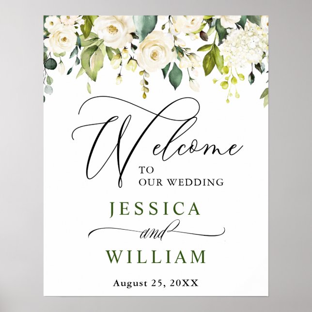 Poster Boas-vindas ao Casamento Elegante Eucalyptus White (Frente)