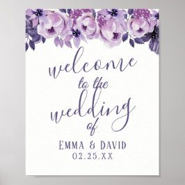 Póster Boas-vindas ao Casamento Elegante Floral Purple da