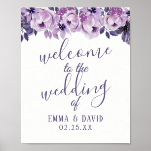 Póster Boas-vindas ao Casamento Elegante Floral Purple da