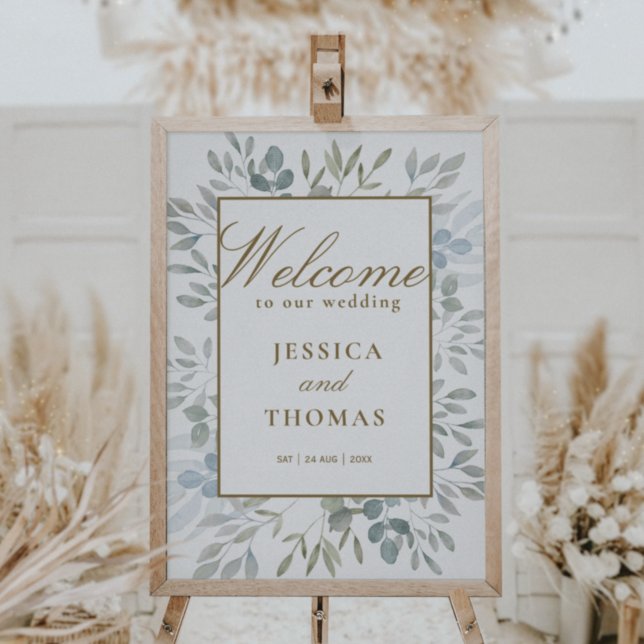 Poster Boas-vindas ao Casamento Eucalyptus Rustic Waterco (Criador carregado)