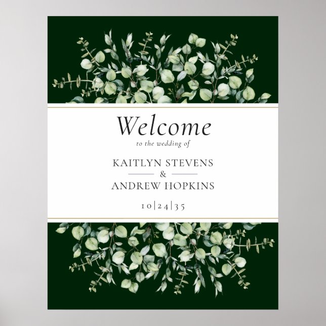 Poster Boas-vindas ao Casamento Eucalyptus Verde Escuro (Frente)