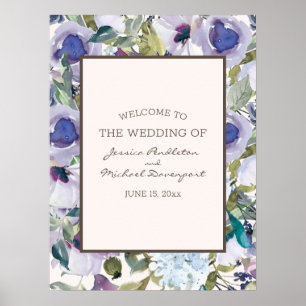 Poster Boas-vindas ao Casamento Floral Azul do Elegante L