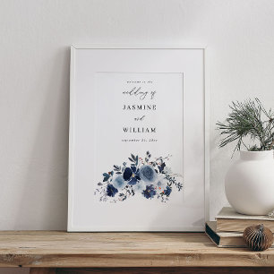 Poster Boas-vindas ao Casamento Floral Azul e Marinho