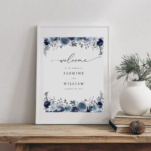 Poster Boas-vindas ao Casamento Floral Azul e Marinho 2