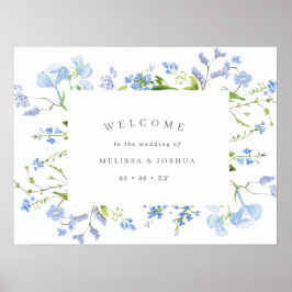 Poster Boas-vindas ao Casamento Floral Azul Elegante