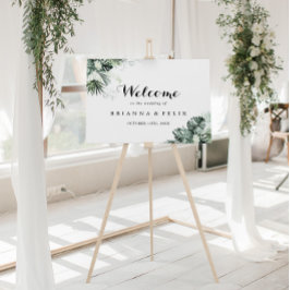 Poster Boas-vindas ao Casamento Floral Branco Verde Tropi