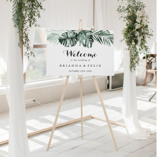 Poster Boas-vindas ao Casamento Floral Branco Verde Tropi
