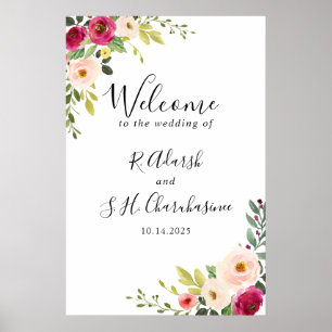 Poster Boas-vindas ao Casamento Floral Cinza Verde