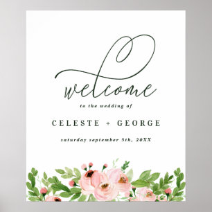 Poster Boas-vindas ao casamento floral cor-de-rosa-claro