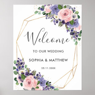 Poster Boas-vindas ao Casamento Floral Cor-de-Rosa com la