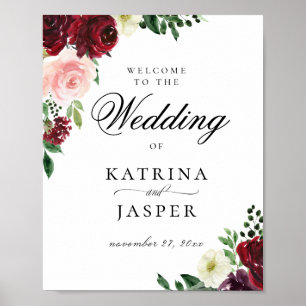 Poster Boas-vindas ao Casamento Floral da Borgonha