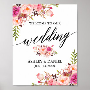 Poster Boas-vindas ao Casamento Floral de Blush Cor-de-Ro
