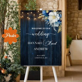 Poster Boas-vindas ao Casamento Floral de Madeira Azul Rú