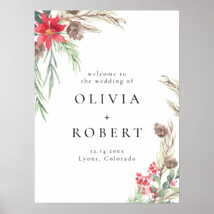 Poster Boas-vindas ao Casamento Floral de Natal Elegante