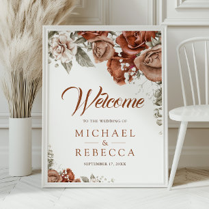 Poster Boas-vindas ao Casamento Floral de Orange Terracot