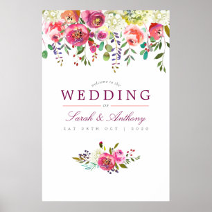 Poster Boas-vindas ao Casamento Floral de Plum e Peach Wa