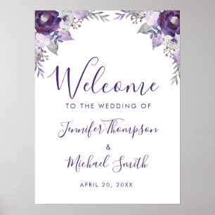 Poster Boas-vindas ao Casamento Floral de Purple & Silver
