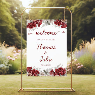 Poster Boas-vindas ao Casamento Floral de Silver Watercol